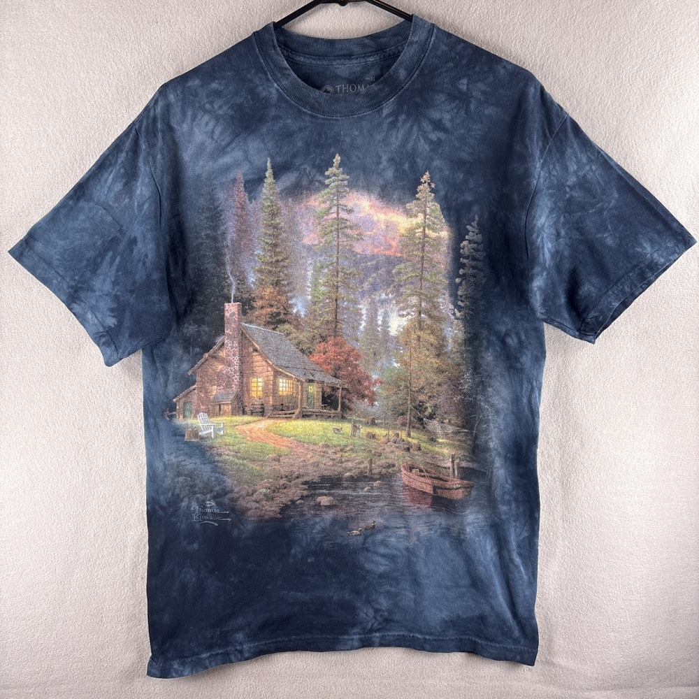 Vintage The Mountain Forest Cabin Tie Die Shirt Medium Thomas Kinkade Cabincore